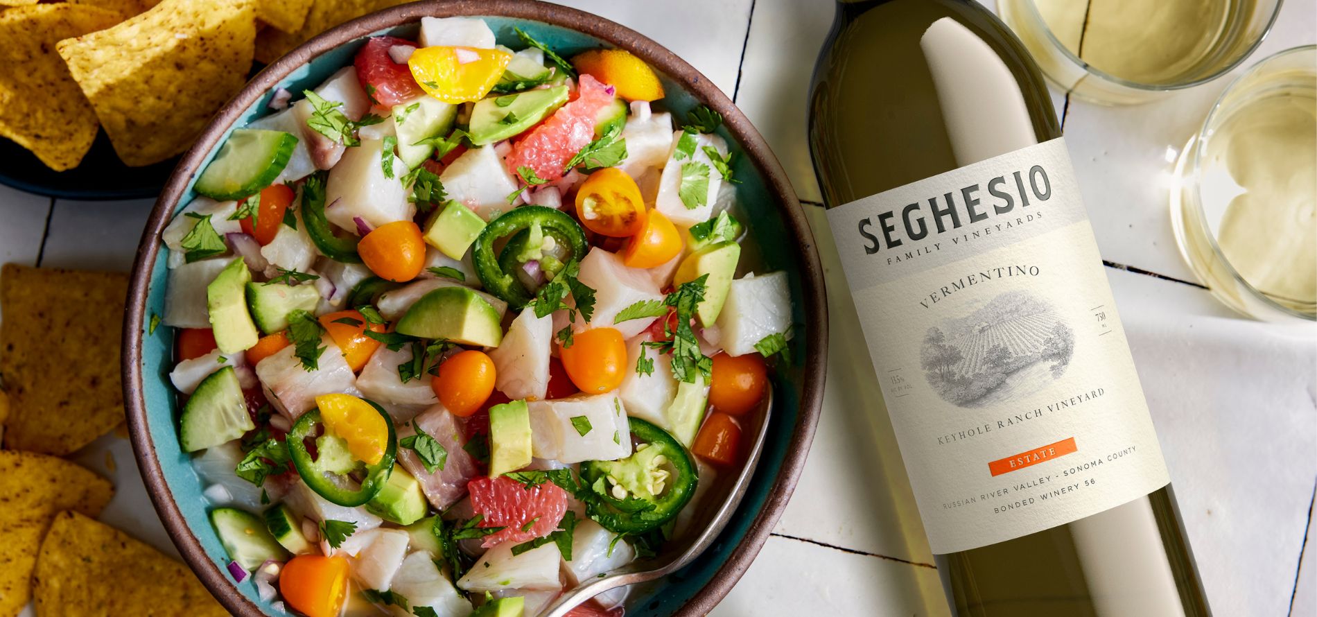 Citrus ceviche paired with Seghesio Vermentino
